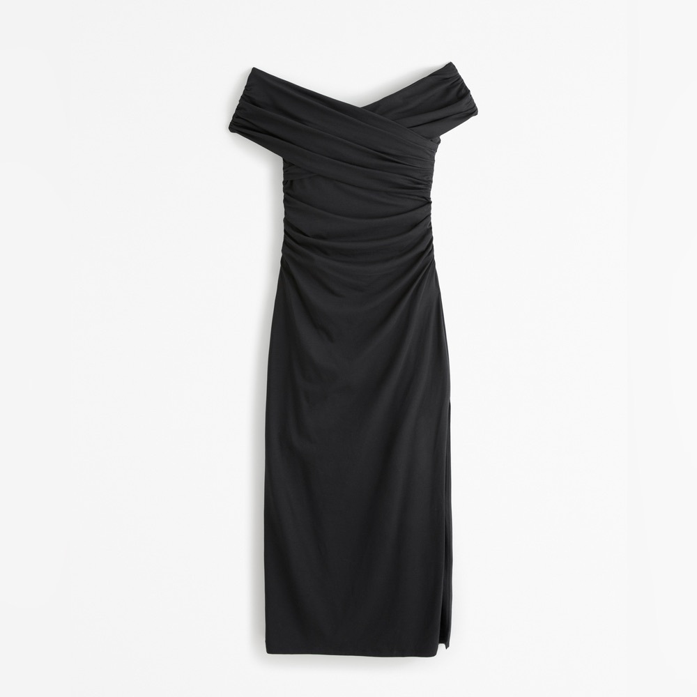 Abercrombie and Fitch Black Off-The-Shoulder Knit Midi Dress Size Small